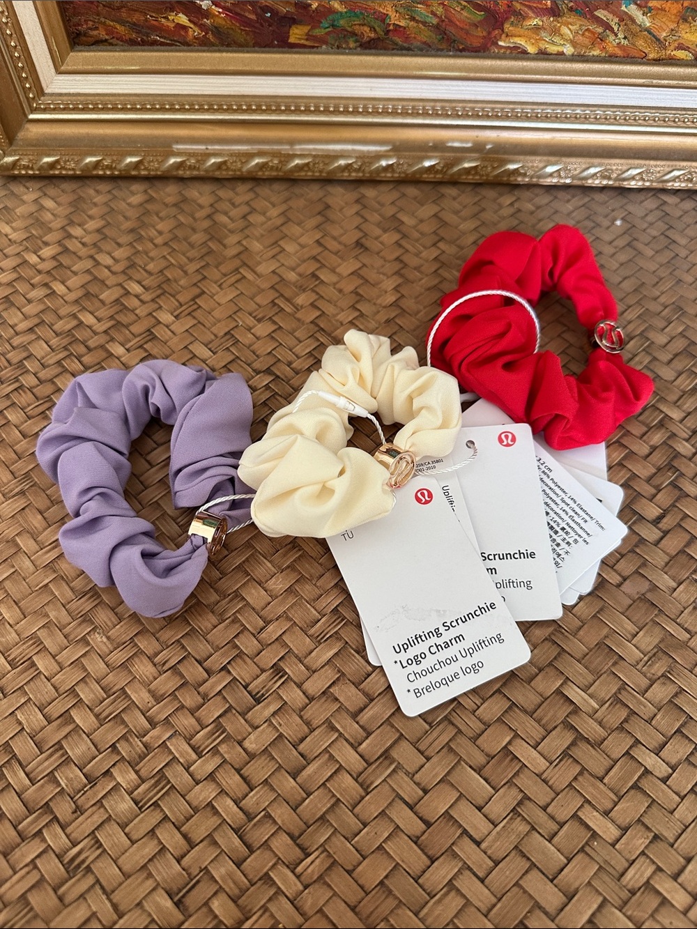 lululemon athletica Scrunchie Trio - Red, Cream, Lavender